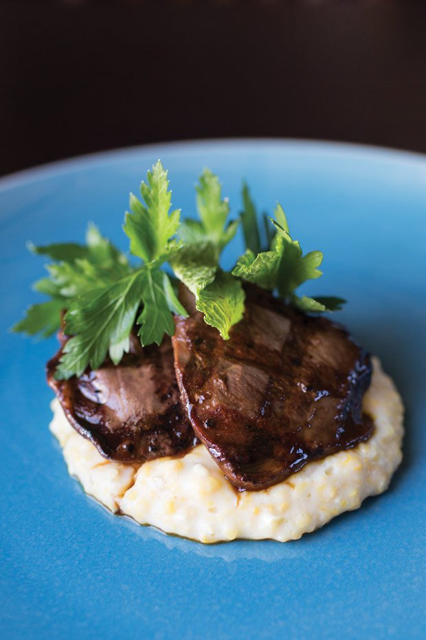 Grilled Leg Of Lamb With Fish Sauce Caramel, Fresh Herbs And Creamy Grits
