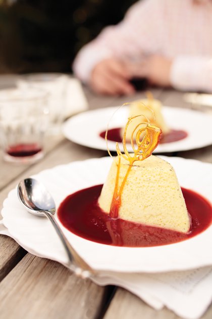 Cinnamon and Clove Custard with Grape Syrup