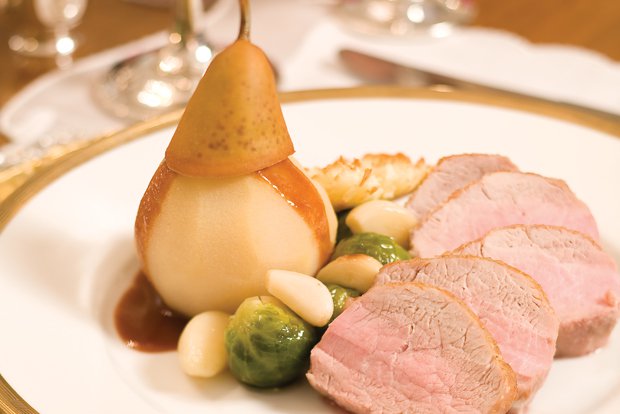 Pork Tenderloin With Poached Pears and Pomme Duchesse