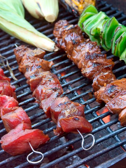 Grilled Beef Kebab with Greek Yogurt and Grilled Corn