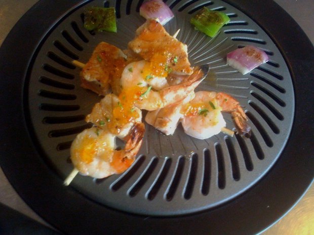 Apricot Habanero Glazed Shrimp and Tuna Kebobs