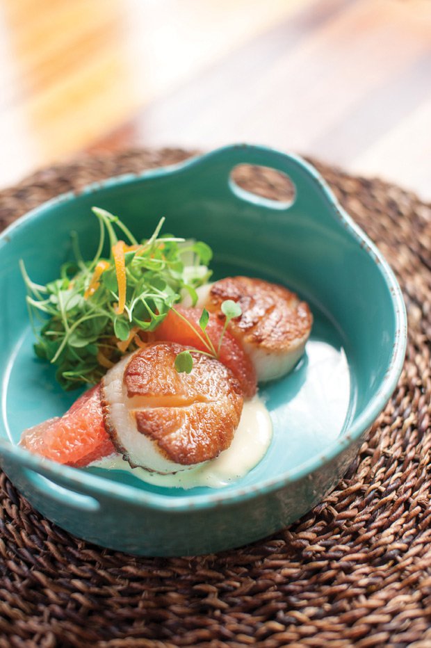 Smoked Scallop, Arugula and Cucumber Salad with Grapefruit Viognier Vinaigrette