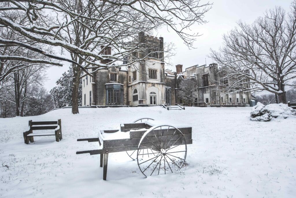Belmead mansion covered with snow