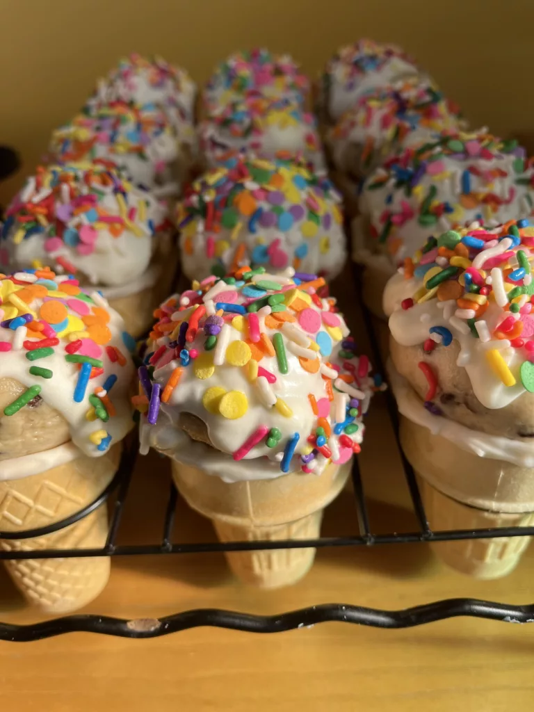 Edible cookie dough in cake cones at Tablespoons Bakery